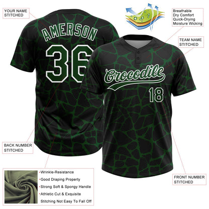 Custom Black Green-White Abstract Network Crackle Two-Button Unisex Softball Jersey