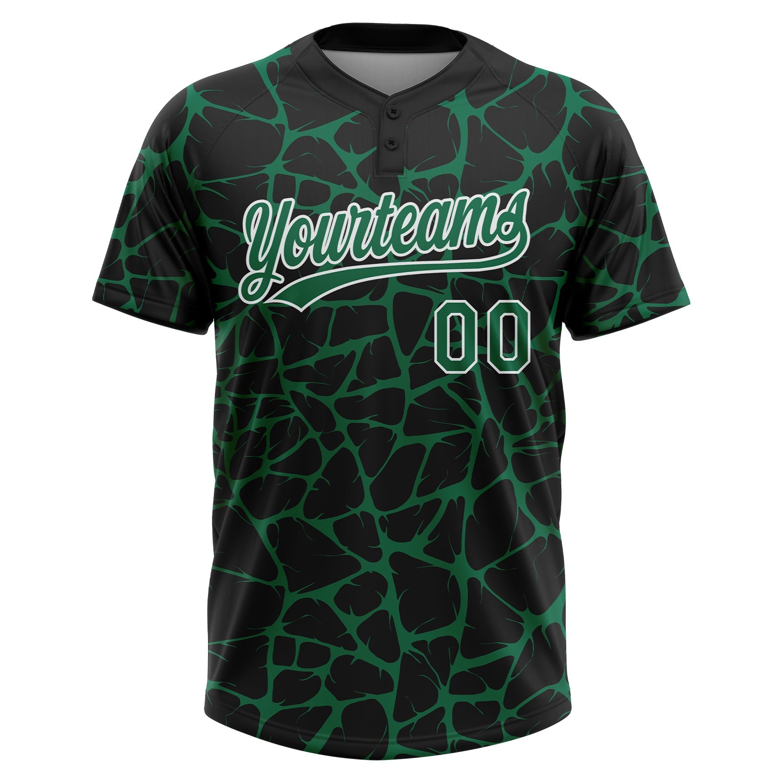Custom Black Kelly Green-White Abstract Network Crackle Two-Button Unisex Softball Jersey