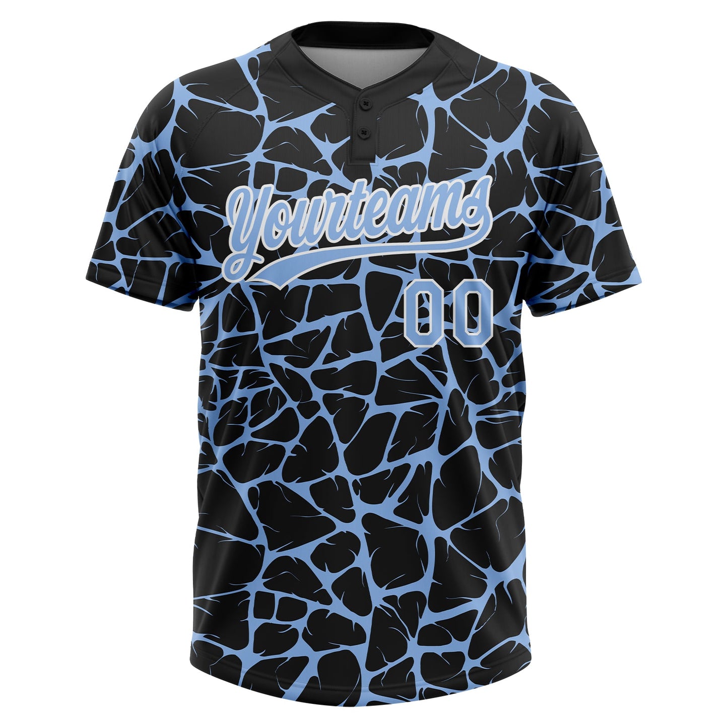 Custom Black Light Blue-White Abstract Network Crackle Two-Button Unisex Softball Jersey