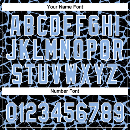 Custom Black Light Blue-White Abstract Network Crackle Two-Button Unisex Softball Jersey