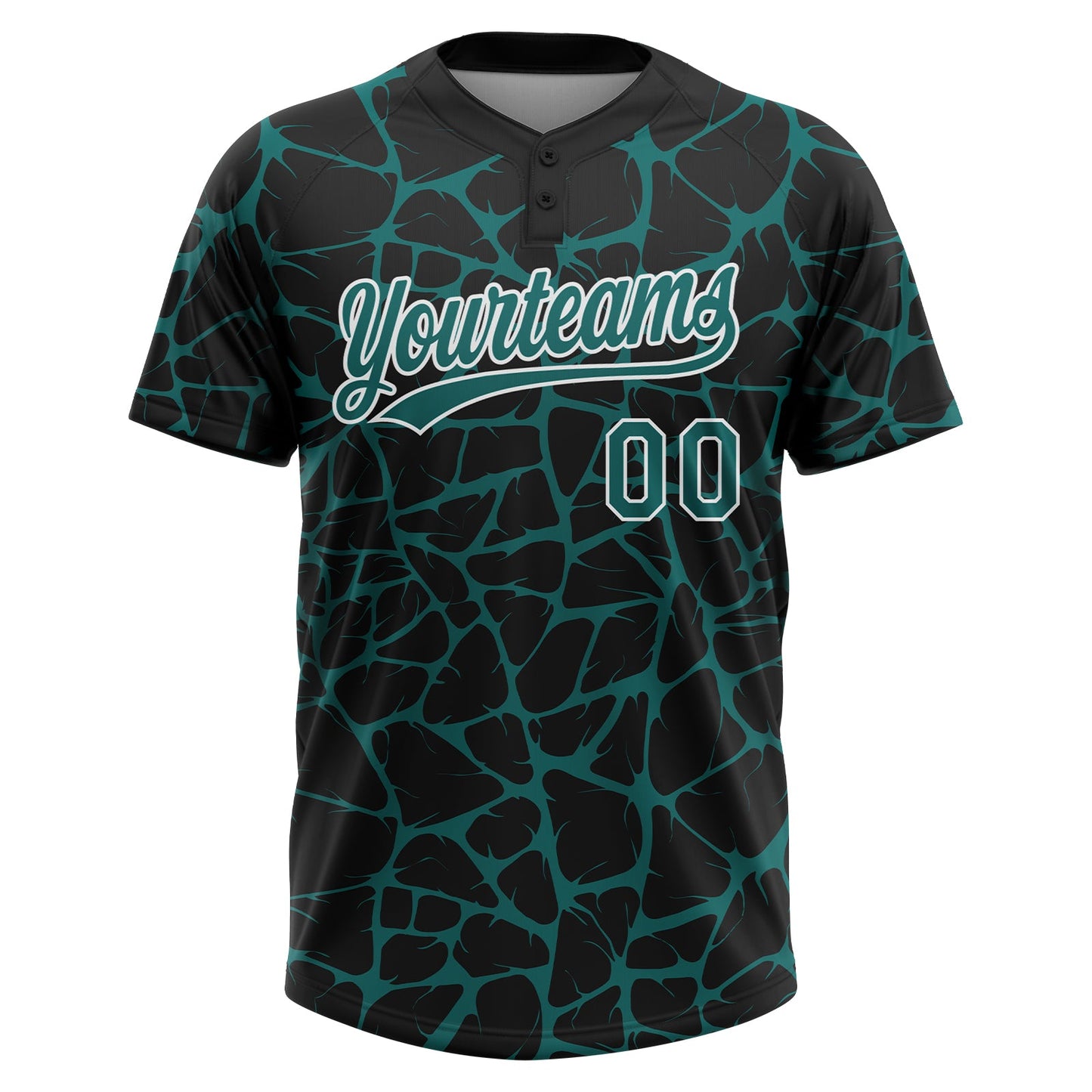 Custom Black Teal-White Abstract Network Crackle Two-Button Unisex Softball Jersey
