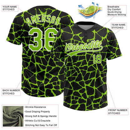 Custom Black Neon Green-White Abstract Network Crackle Two-Button Unisex Softball Jersey