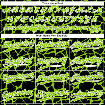 Custom Black Neon Green-White Abstract Network Crackle Two-Button Unisex Softball Jersey