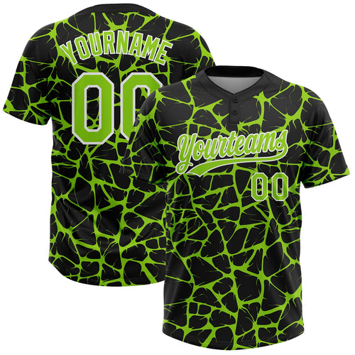 Custom Black Neon Green-White Abstract Network Crackle Two-Button Unisex Softball Jersey