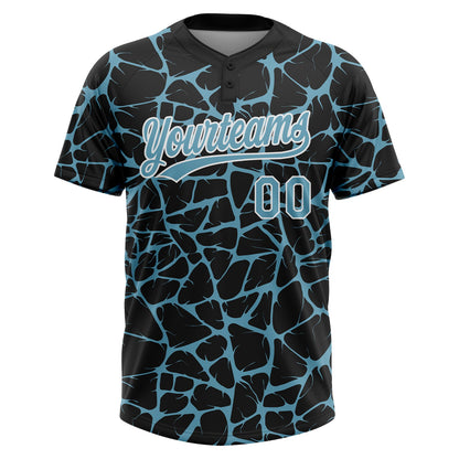 Custom Black Shadow Blue-White Abstract Network Crackle Two-Button Unisex Softball Jersey