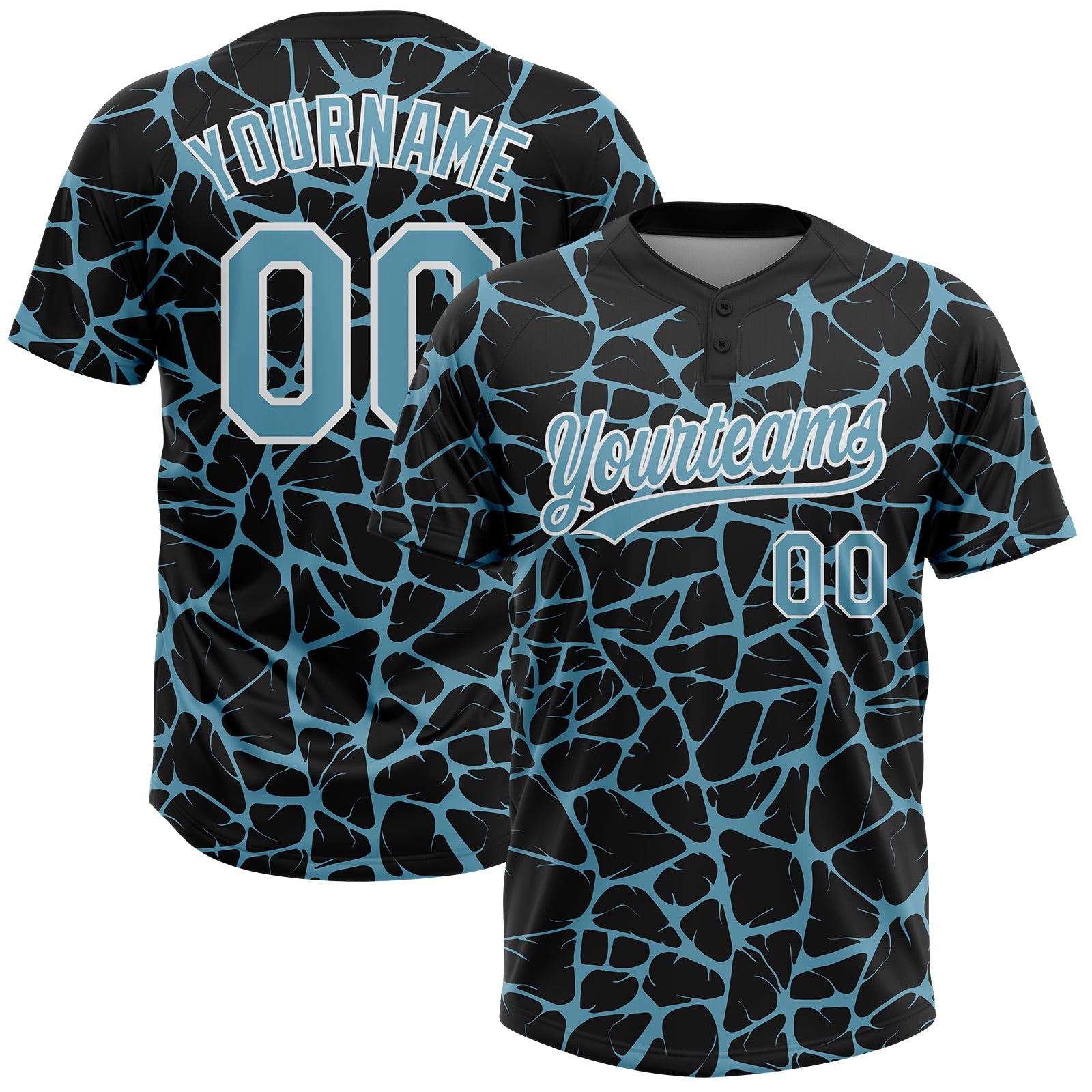 Custom Black Shadow Blue-White Abstract Network Crackle Two-Button Unisex Softball Jersey
