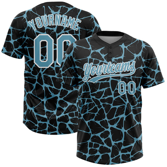 Custom Black Shadow Blue-White Abstract Network Crackle Two-Button Unisex Softball Jersey
