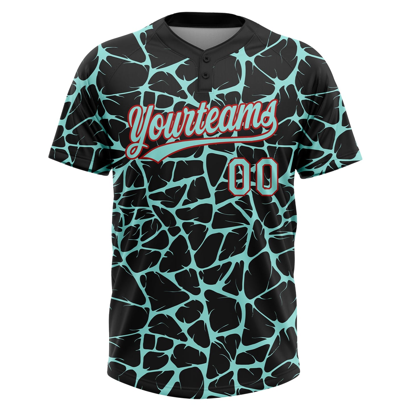 Custom Black Ice Blue-Red Abstract Network Crackle Two-Button Unisex Softball Jersey
