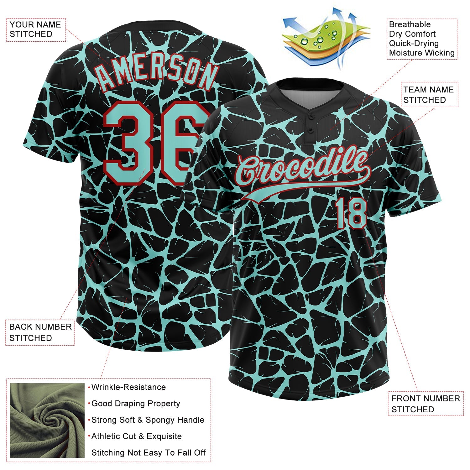 Custom Black Ice Blue-Red Abstract Network Crackle Two-Button Unisex Softball Jersey