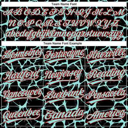 Custom Black Ice Blue-Red Abstract Network Crackle Two-Button Unisex Softball Jersey