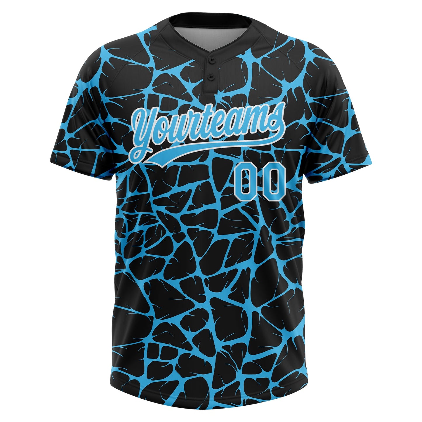 Custom Black Sky Blue-White Abstract Network Crackle Two-Button Unisex Softball Jersey