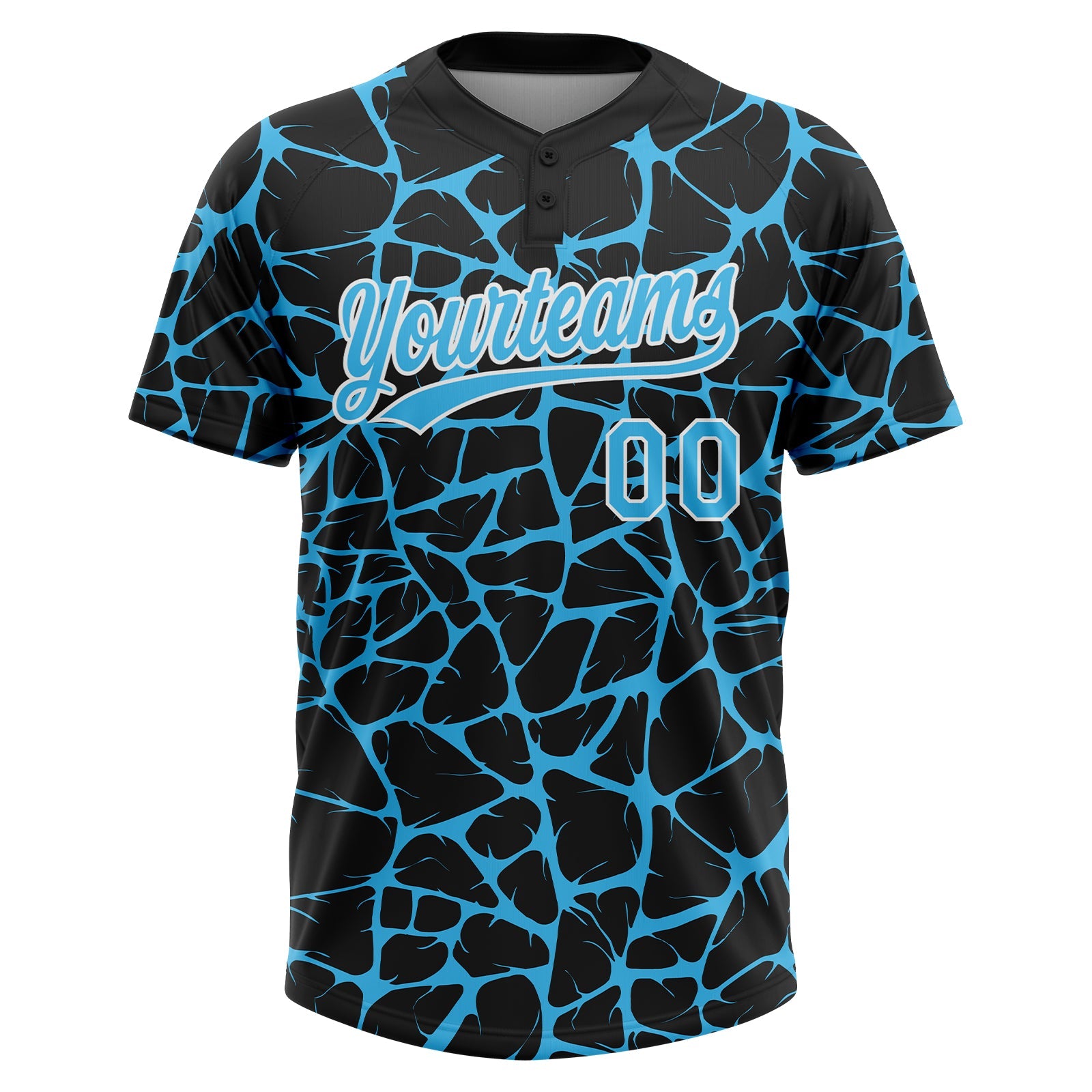 Custom Black Sky Blue-White Abstract Network Crackle Two-Button Unisex Softball Jersey