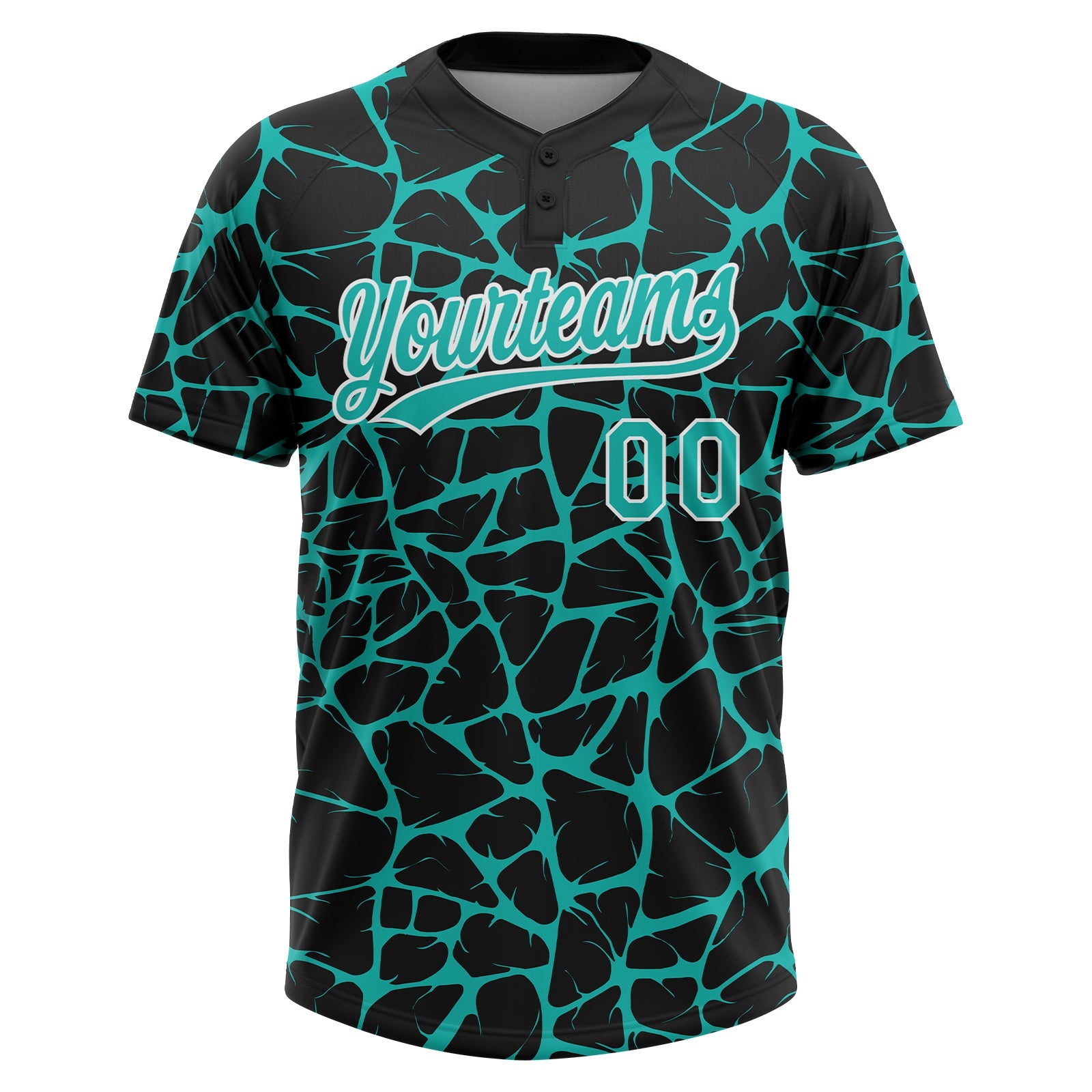 Custom Black Aqua-White Abstract Network Crackle Two-Button Unisex Softball Jersey