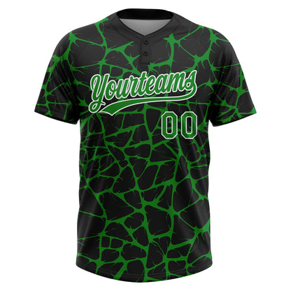 Custom Black Grass Green-White Abstract Network Crackle Two-Button Unisex Softball Jersey