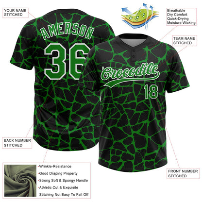 Custom Black Grass Green-White Abstract Network Crackle Two-Button Unisex Softball Jersey