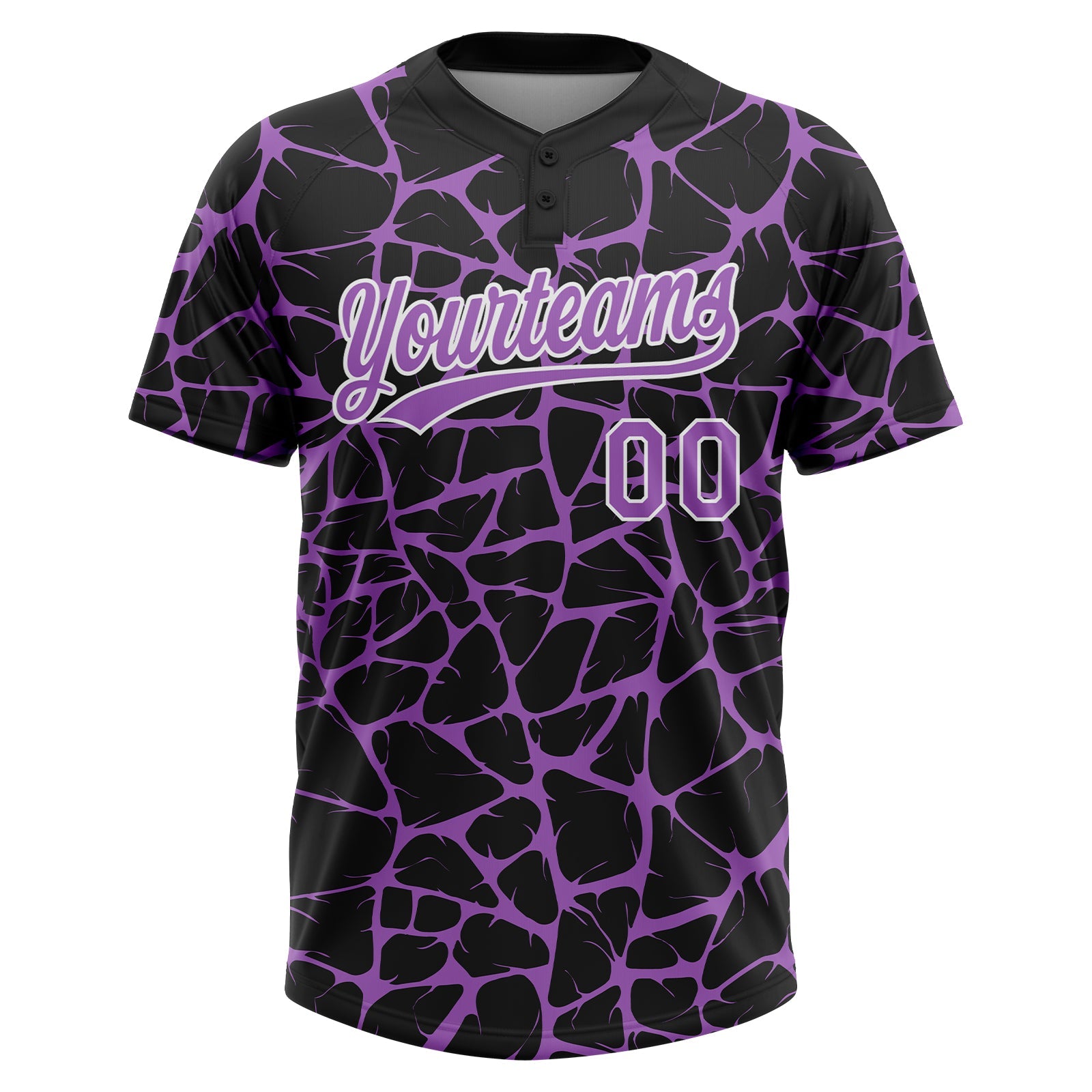 Custom Black Medium Purple-White Abstract Network Crackle Two-Button Unisex Softball Jersey