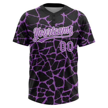 Custom Black Medium Purple-White Abstract Network Crackle Two-Button Unisex Softball Jersey