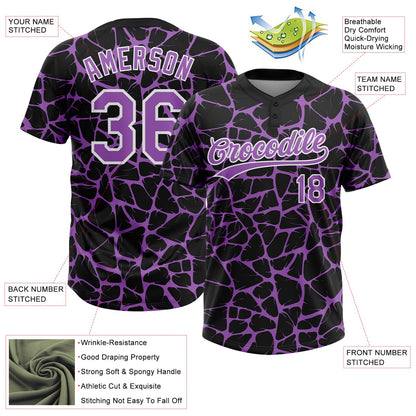 Custom Black Medium Purple-White Abstract Network Crackle Two-Button Unisex Softball Jersey