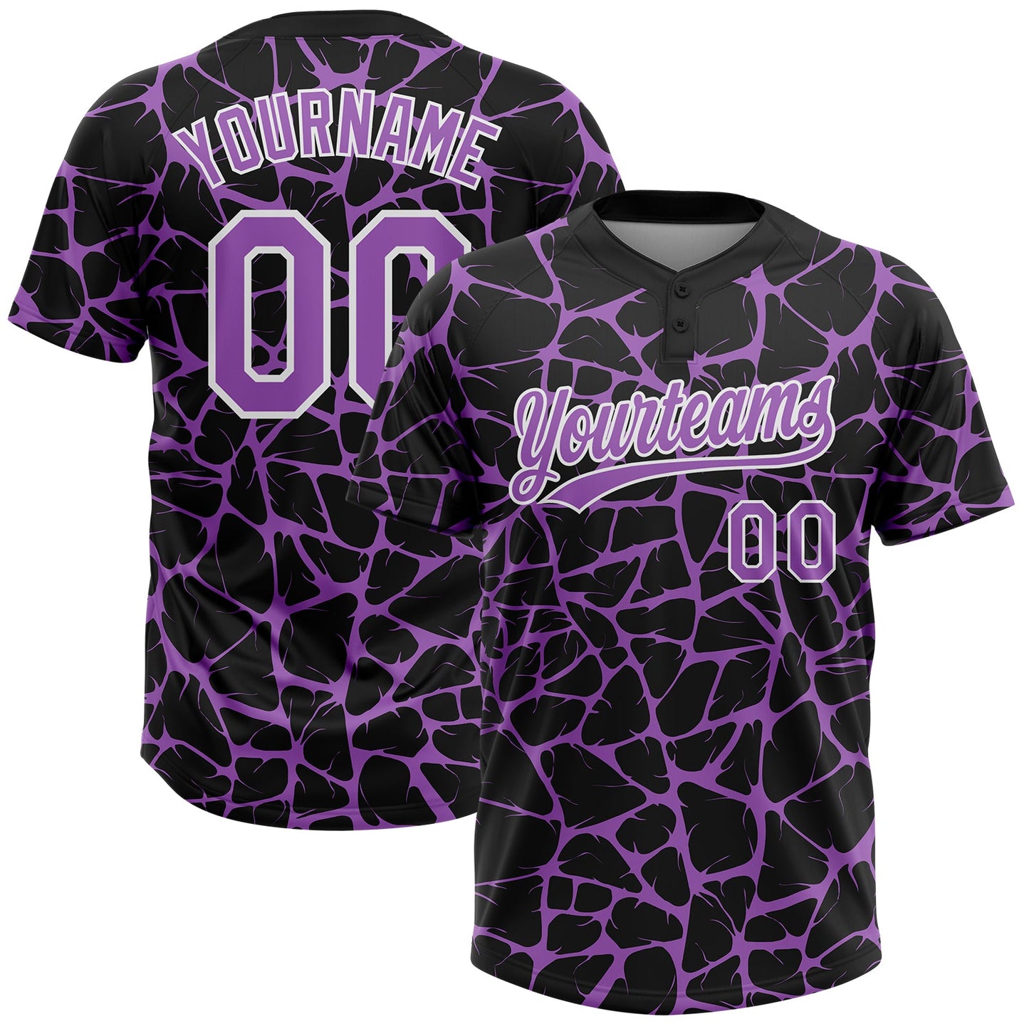 Custom Black Medium Purple-White Abstract Network Crackle Two-Button Unisex Softball Jersey