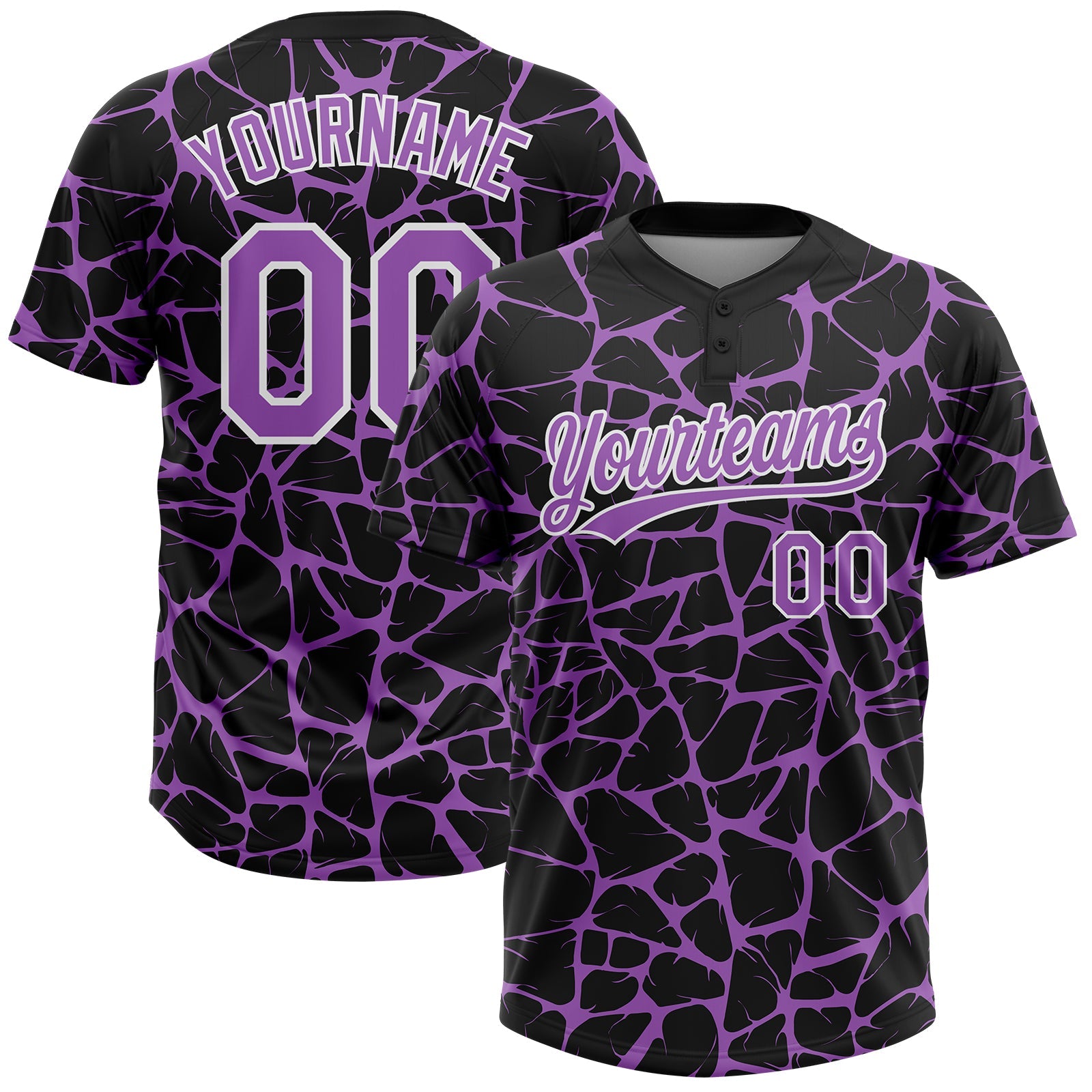 Custom Black Medium Purple-White Abstract Network Crackle Two-Button Unisex Softball Jersey