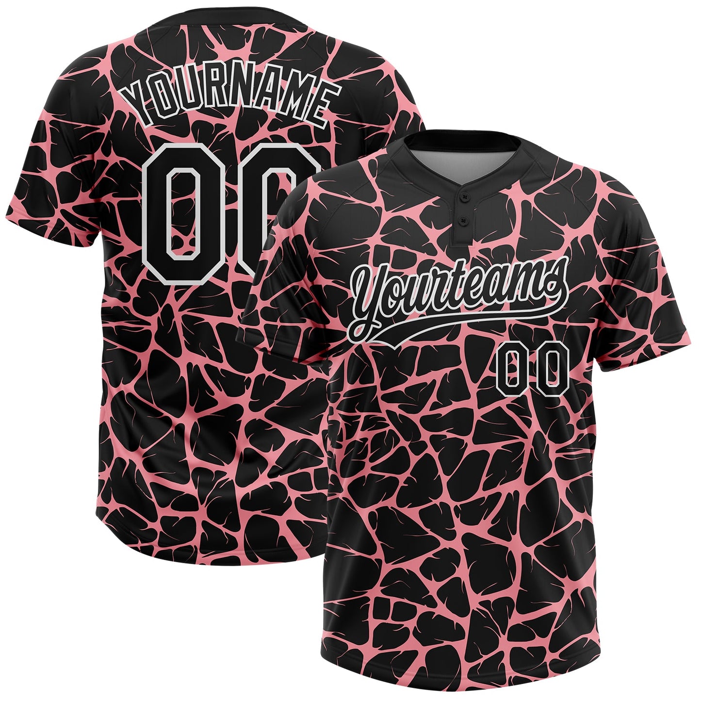 Custom Black Medium Pink-White Abstract Network Crackle Two-Button Unisex Softball Jersey
