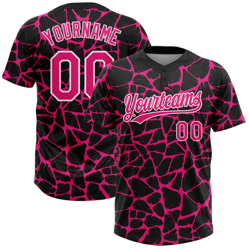 Custom Black Hot Pink-White Abstract Network Crackle Two-Button Unisex Softball Jersey