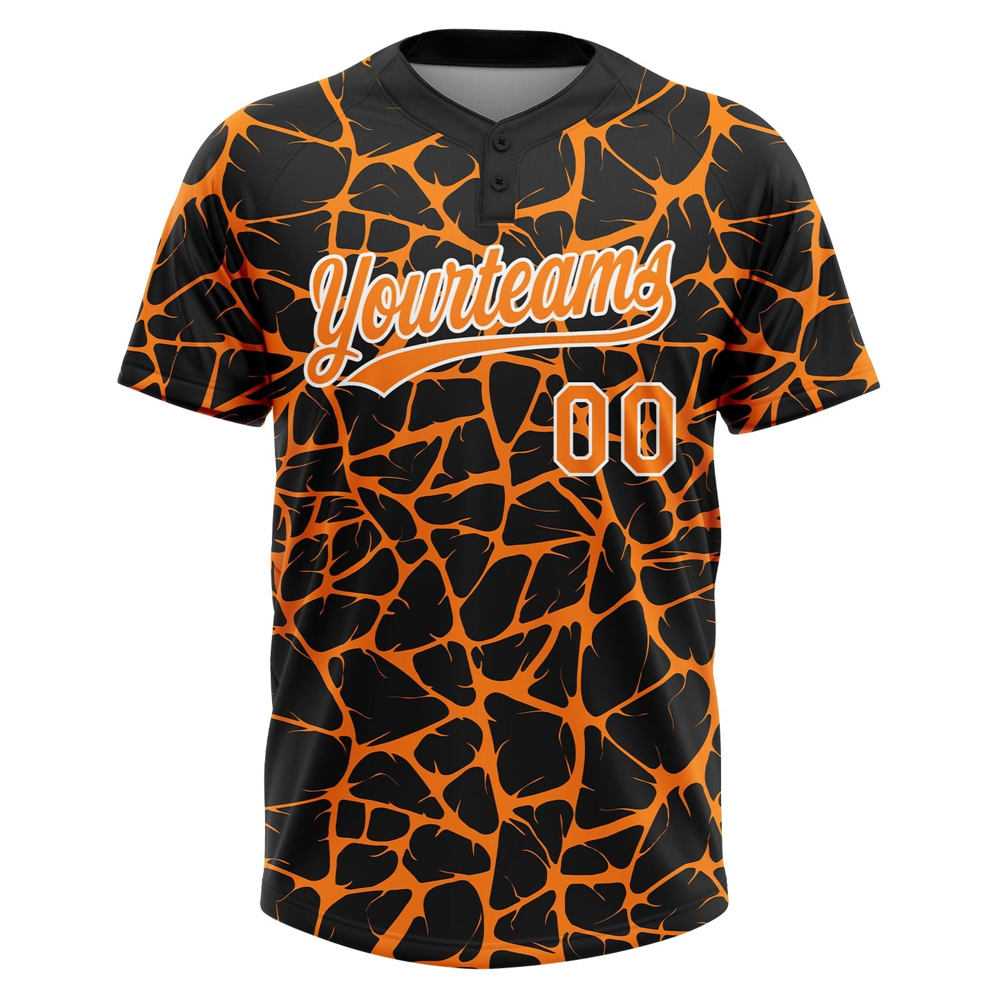 Custom Black Bay Orange-White Abstract Network Crackle Two-Button Unisex Softball Jersey