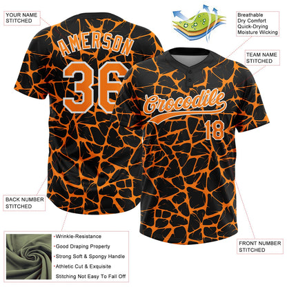 Custom Black Bay Orange-White Abstract Network Crackle Two-Button Unisex Softball Jersey