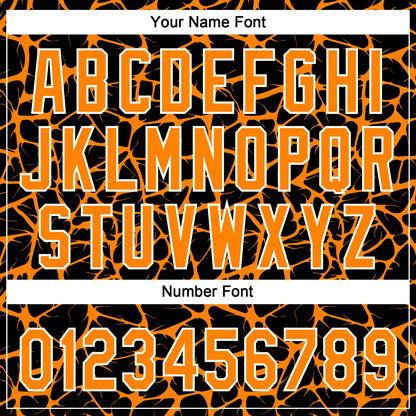Custom Black Bay Orange-White Abstract Network Crackle Two-Button Unisex Softball Jersey