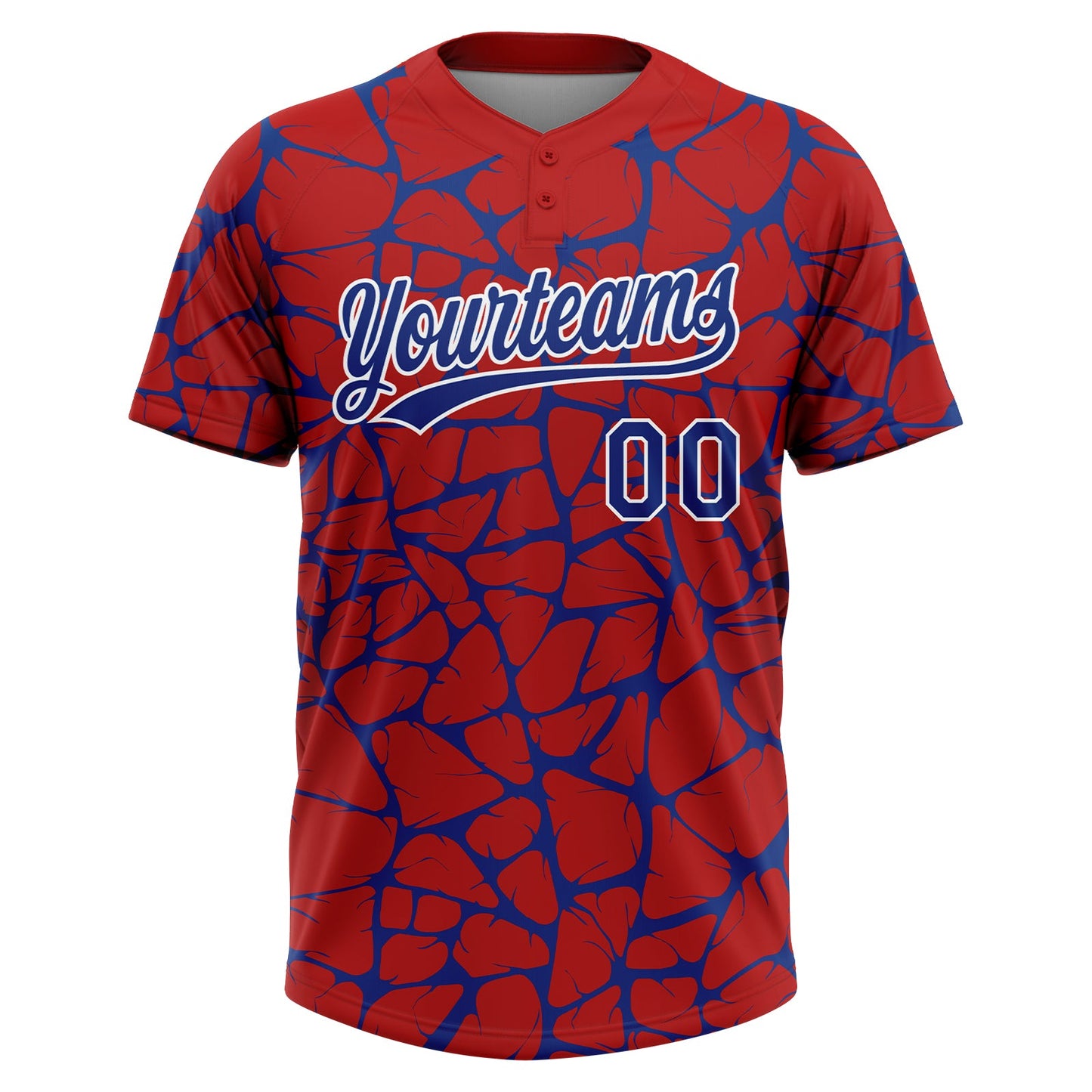 Custom Red Royal-White Abstract Network Crackle Two-Button Unisex Softball Jersey