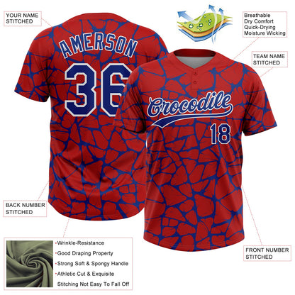 Custom Red Royal-White Abstract Network Crackle Two-Button Unisex Softball Jersey