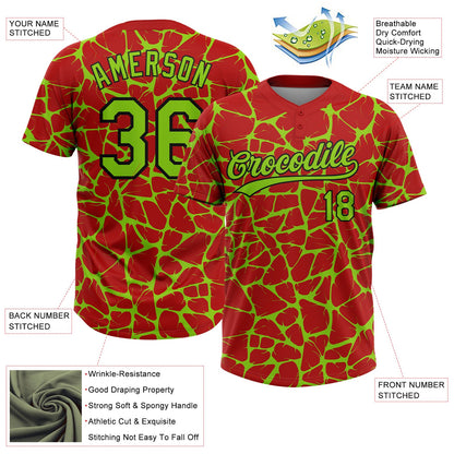 Custom Red Neon Green-Black Abstract Network Crackle Two-Button Unisex Softball Jersey
