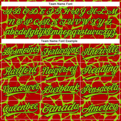 Custom Red Neon Green-Black Abstract Network Crackle Two-Button Unisex Softball Jersey