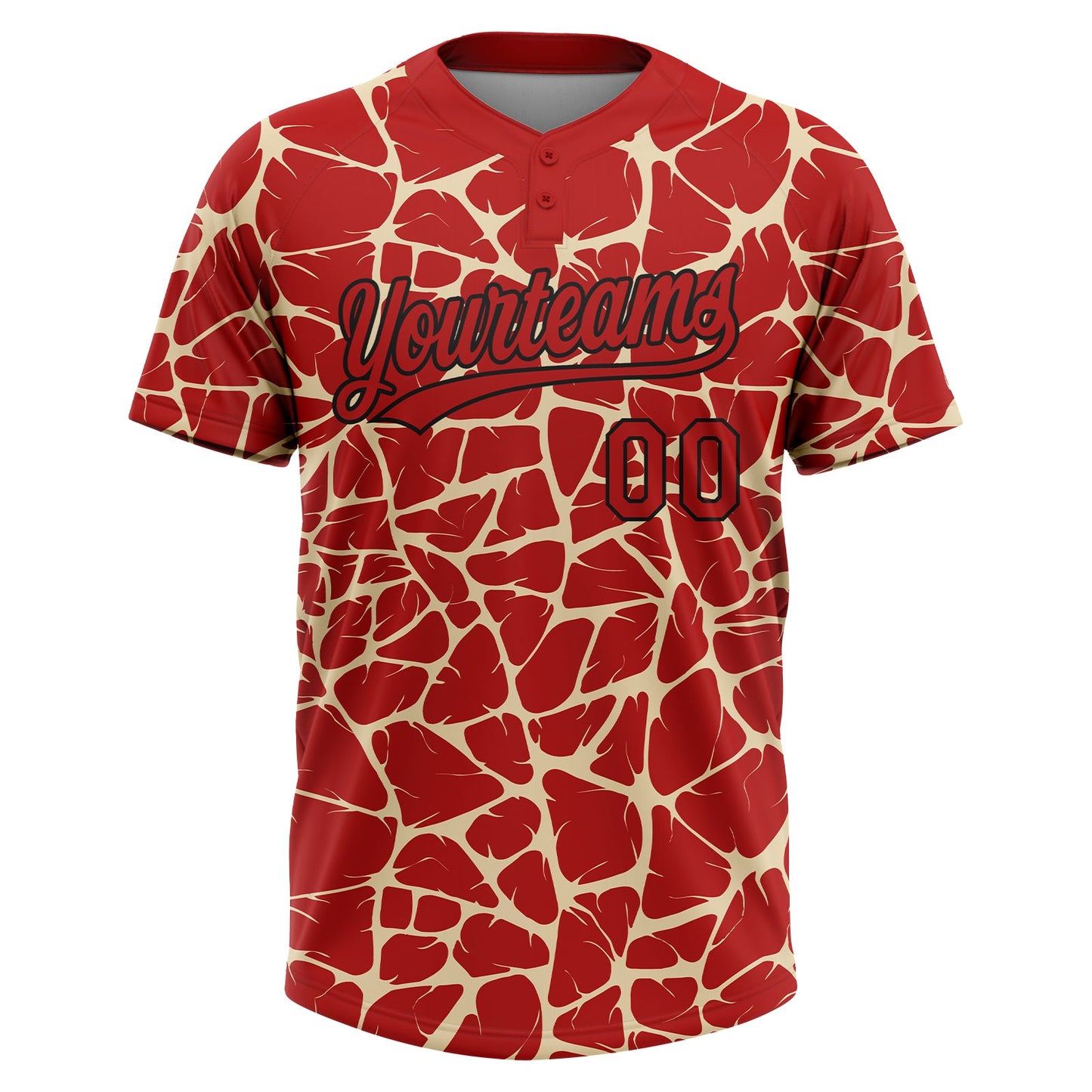 Custom Red Cream-Black Abstract Network Crackle Two-Button Unisex Softball Jersey