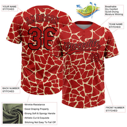 Custom Red Cream-Black Abstract Network Crackle Two-Button Unisex Softball Jersey