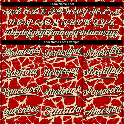 Custom Red Cream-Black Abstract Network Crackle Two-Button Unisex Softball Jersey
