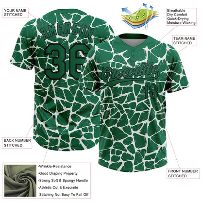 Custom Kelly Green Black-White Abstract Network Crackle Two-Button Unisex Softball Jersey