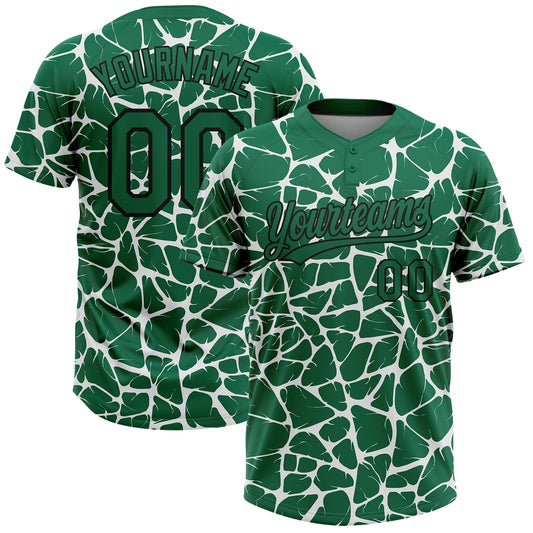 Custom Kelly Green Black-White Abstract Network Crackle Two-Button Unisex Softball Jersey