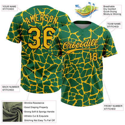 Custom Kelly Green Yellow-Black Abstract Network Crackle Two-Button Unisex Softball Jersey