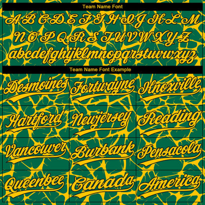 Custom Kelly Green Yellow-Black Abstract Network Crackle Two-Button Unisex Softball Jersey
