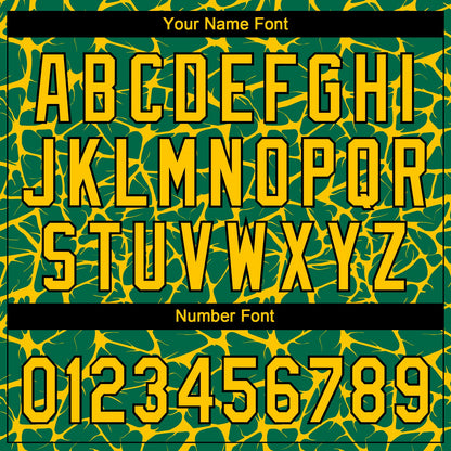 Custom Kelly Green Yellow-Black Abstract Network Crackle Two-Button Unisex Softball Jersey