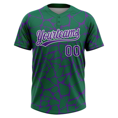 Custom Kelly Green Purple-White Abstract Network Crackle Two-Button Unisex Softball Jersey