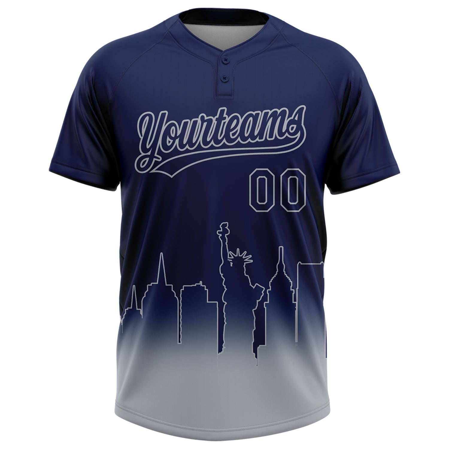 Custom Navy Gray New York City Edition Gradient Two-Button Unisex Softball Jersey