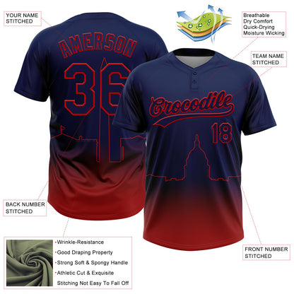 Custom Navy Red Washington City Edition Gradient Two-Button Unisex Softball Jersey