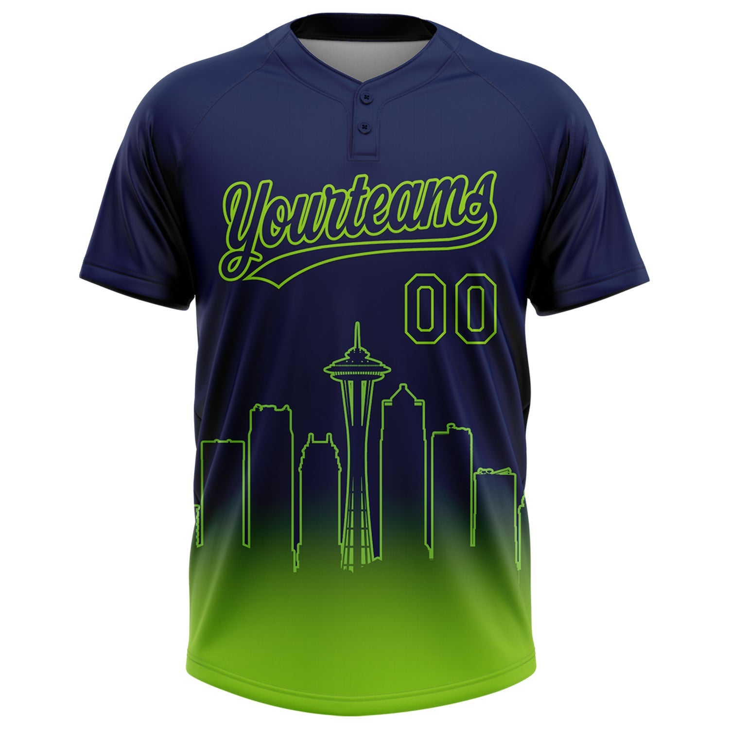 Custom Navy Neon Green Seattle City Edition Gradient Two-Button Unisex Softball Jersey