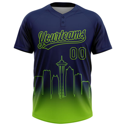 Custom Navy Neon Green Seattle City Edition Gradient Two-Button Unisex Softball Jersey