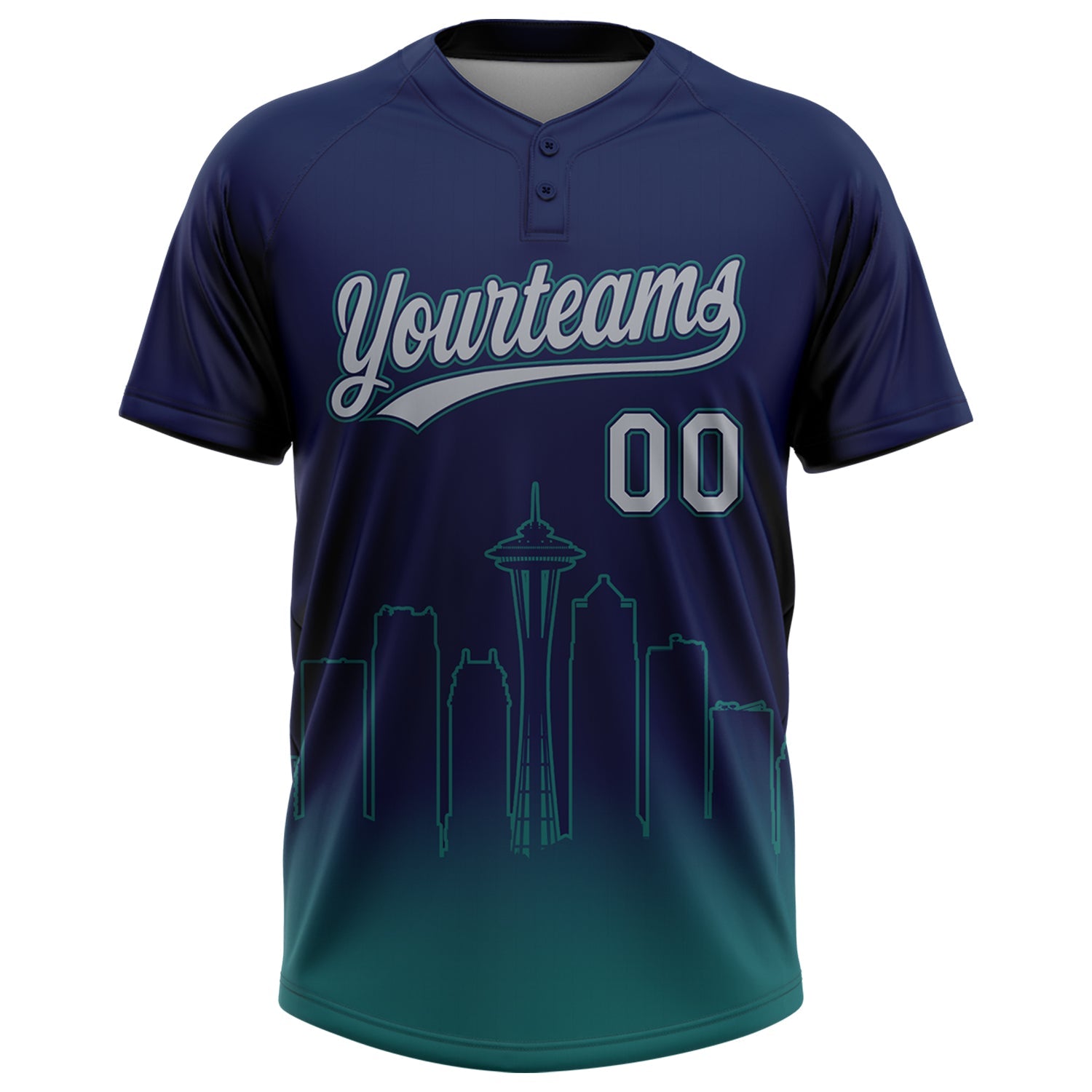 Custom Navy Gray-Teal Seattle City Edition Gradient Two-Button Unisex Softball Jersey