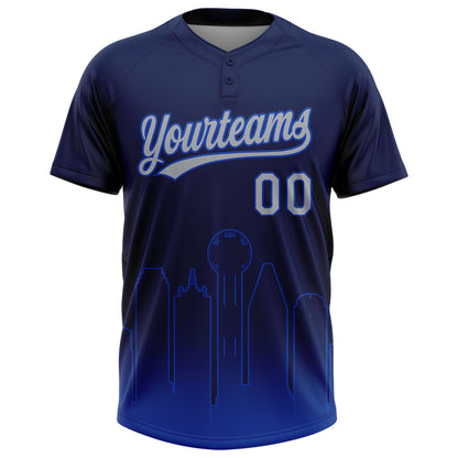 Custom Navy Gray-Thunder Blue Dallas City Edition Gradient Two-Button Unisex Softball Jersey