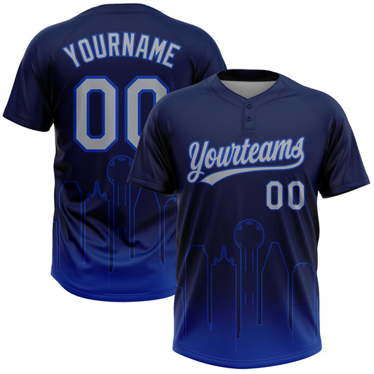 Custom Navy Gray-Thunder Blue Dallas City Edition Gradient Two-Button Unisex Softball Jersey