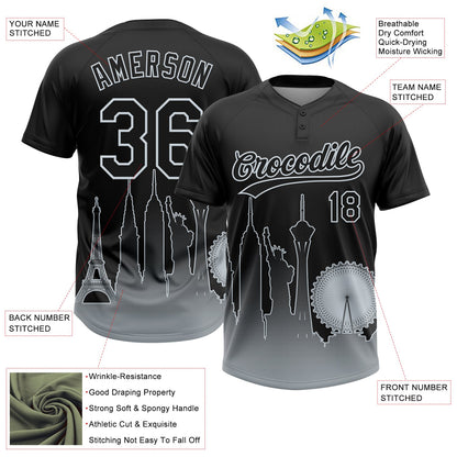 Custom Black Silver Las Vegas City Edition Gradient Two-Button Unisex Softball Jersey